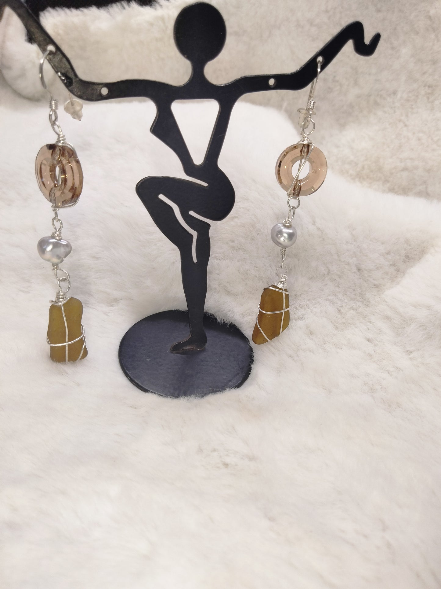 Triple layer Sterling Silver sea glass earrings