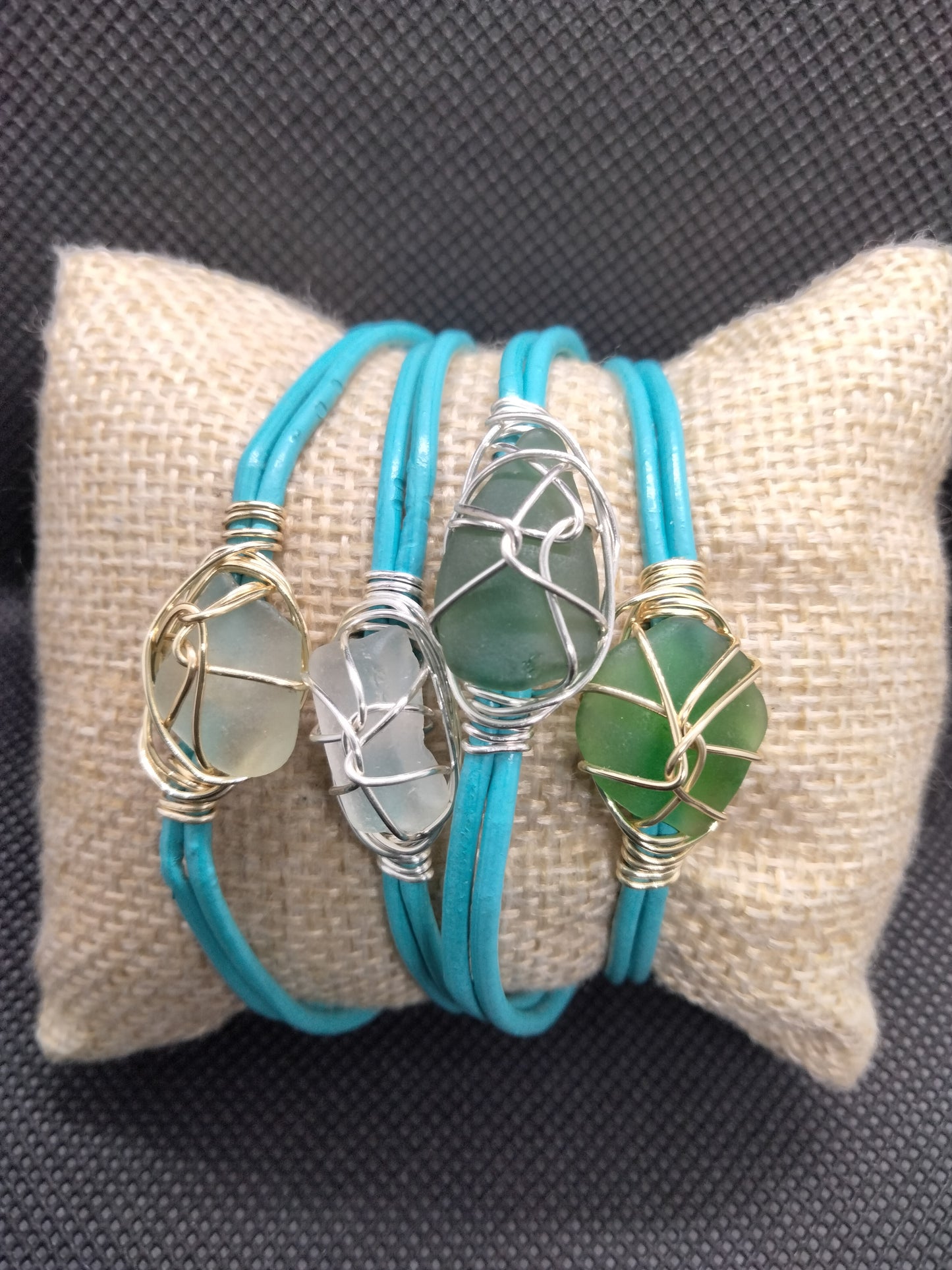 Sea Glass coloured leather bracelet