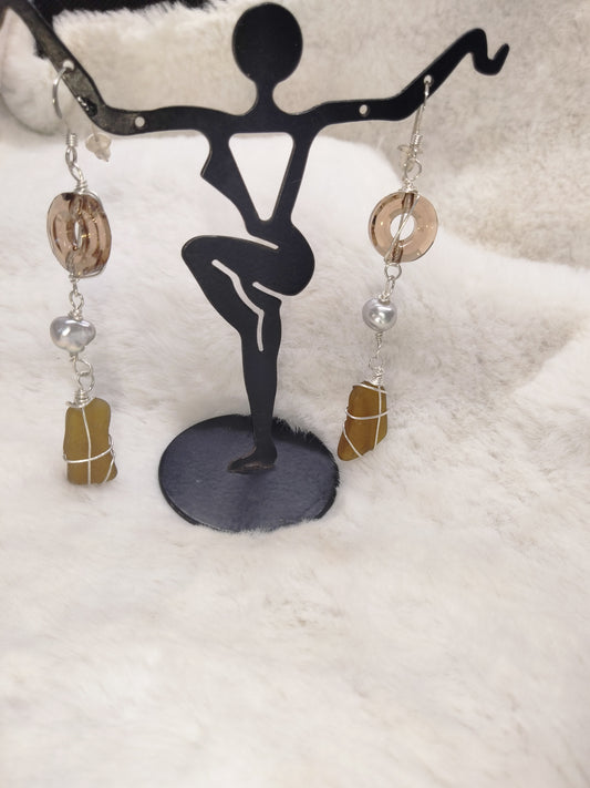 Triple layer Sterling Silver sea glass earrings